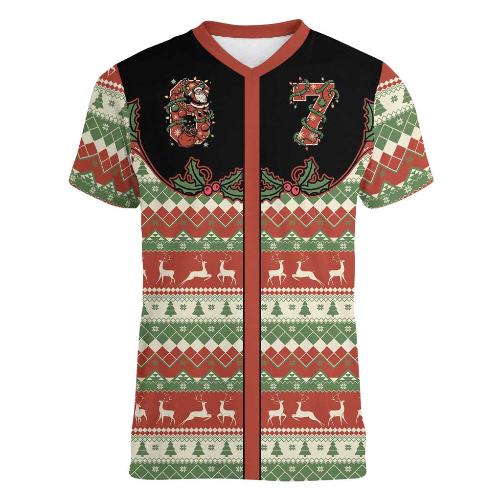 Western Yoke Women V-Neck T-Shirt Funny Six Seven Christmas - Wonder Print Shop