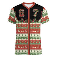 Western Yoke Women V-Neck T-Shirt Funny Six Seven Christmas - Wonder Print Shop