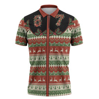 Western Yoke Zipper Polo Shirt Funny Six Seven Christmas - Wonder Print Shop