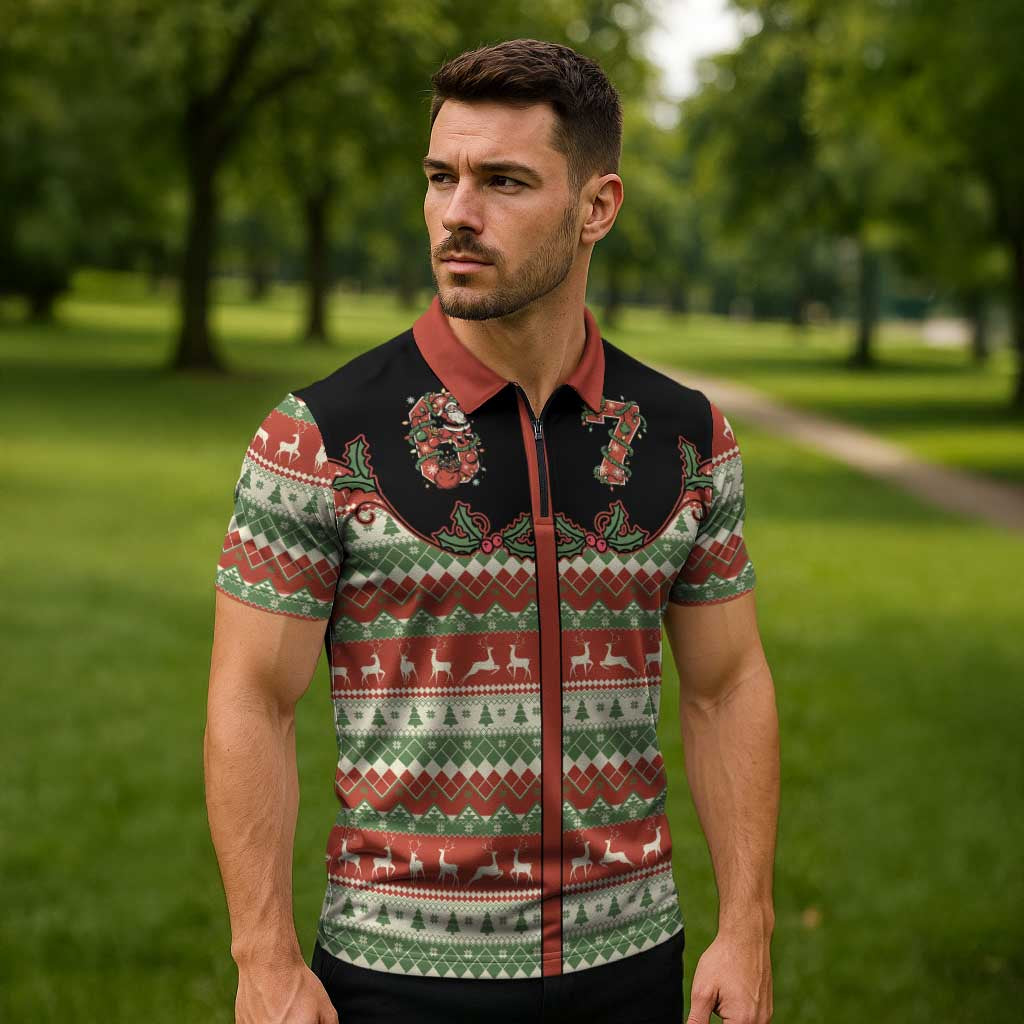 Western Yoke Zipper Polo Shirt Funny Six Seven Christmas - Wonder Print Shop