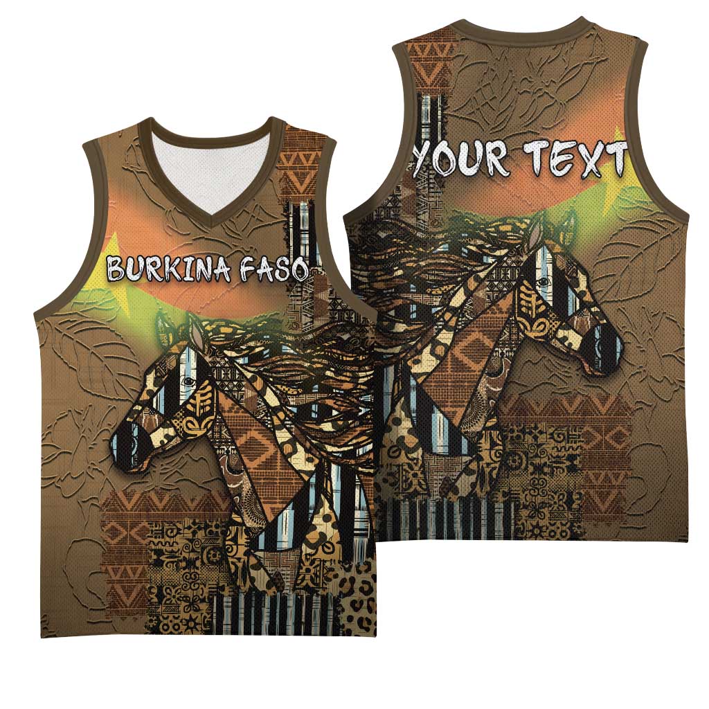 Personalized Burkina Faso Basketball Jersey African Tribal Horse Patchwork Style - Wonder Print Shop