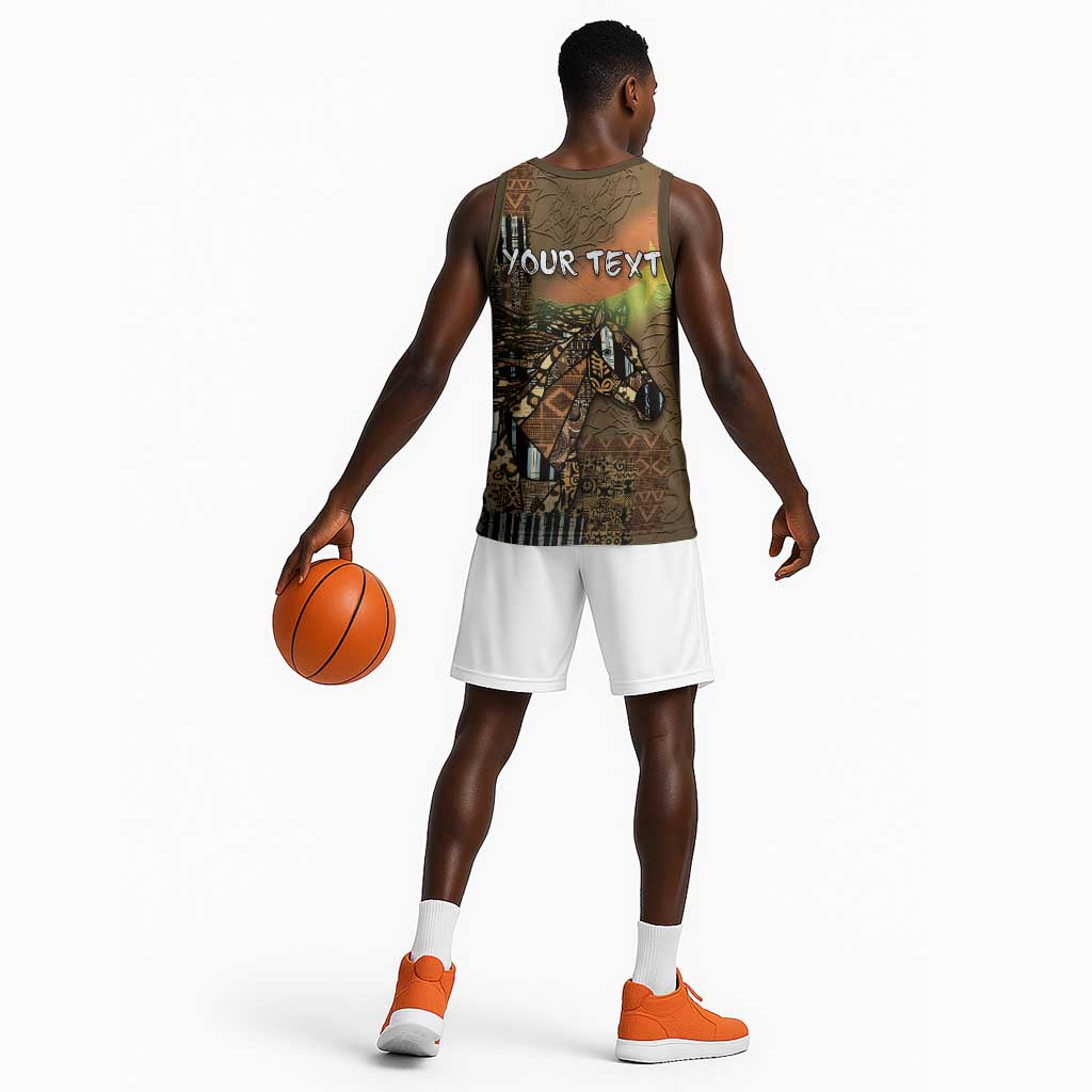 Personalized Burkina Faso Basketball Jersey African Tribal Horse Patchwork Style - Wonder Print Shop