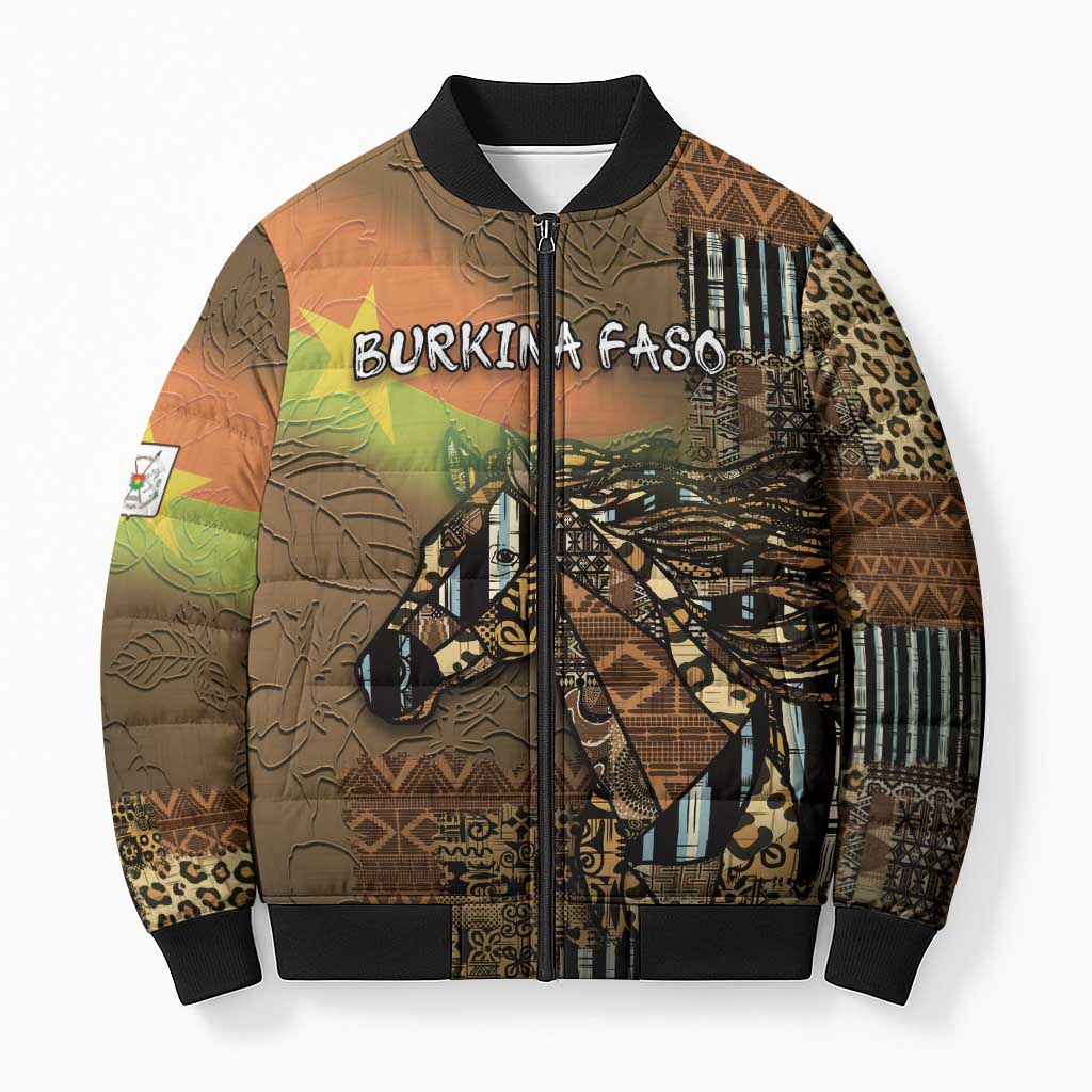 Personalized Burkina Faso Bomber Puffer Jacket African Tribal Horse Patchwork Style - Wonder Print Shop