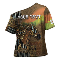 Personalized Burkina Faso Cross Shoulder Shirt African Tribal Horse Patchwork Style - Wonder Print Shop