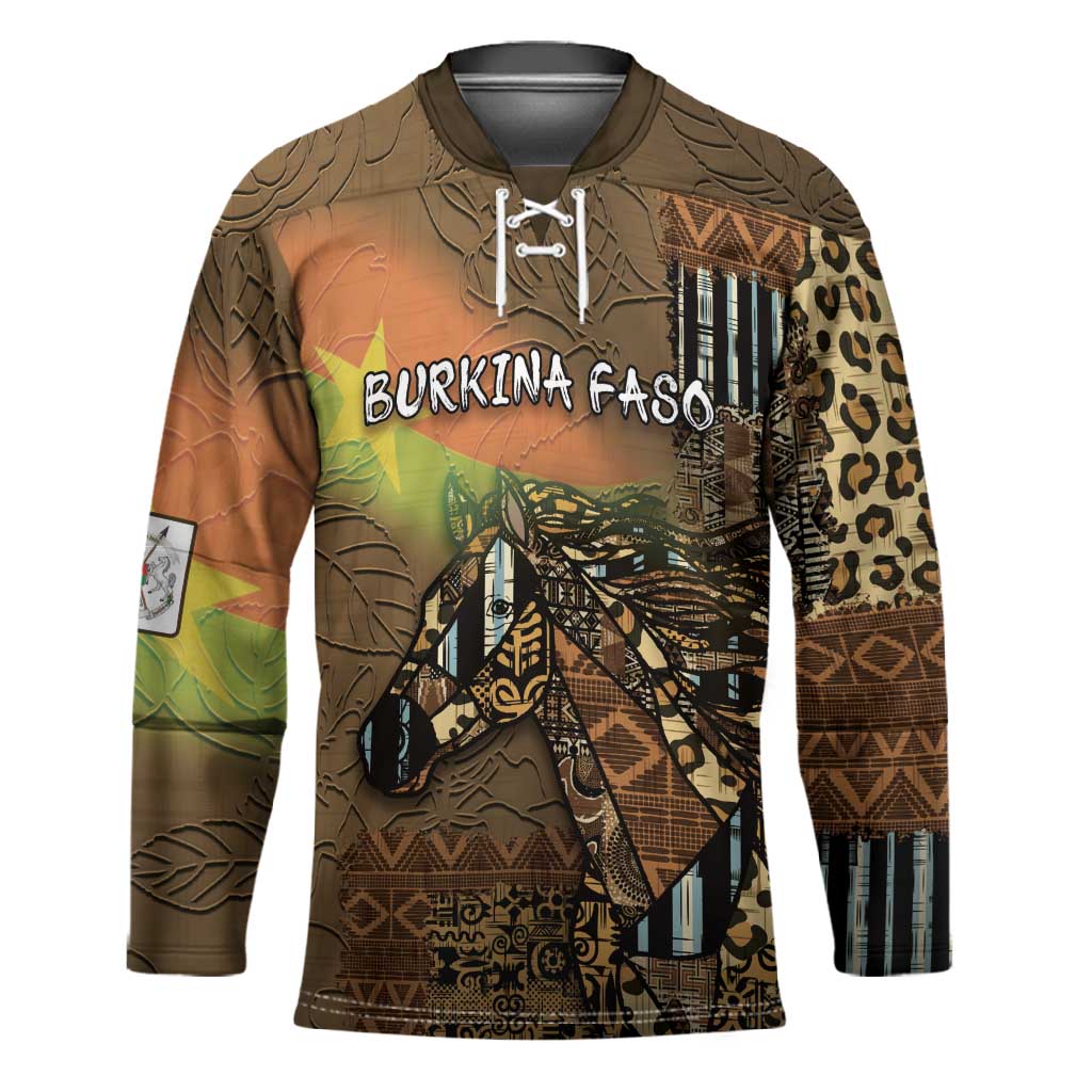 Personalized Burkina Faso Hockey Jersey African Tribal Horse Patchwork Style - Wonder Print Shop