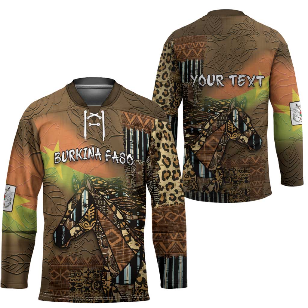 Personalized Burkina Faso Hockey Jersey African Tribal Horse Patchwork Style - Wonder Print Shop