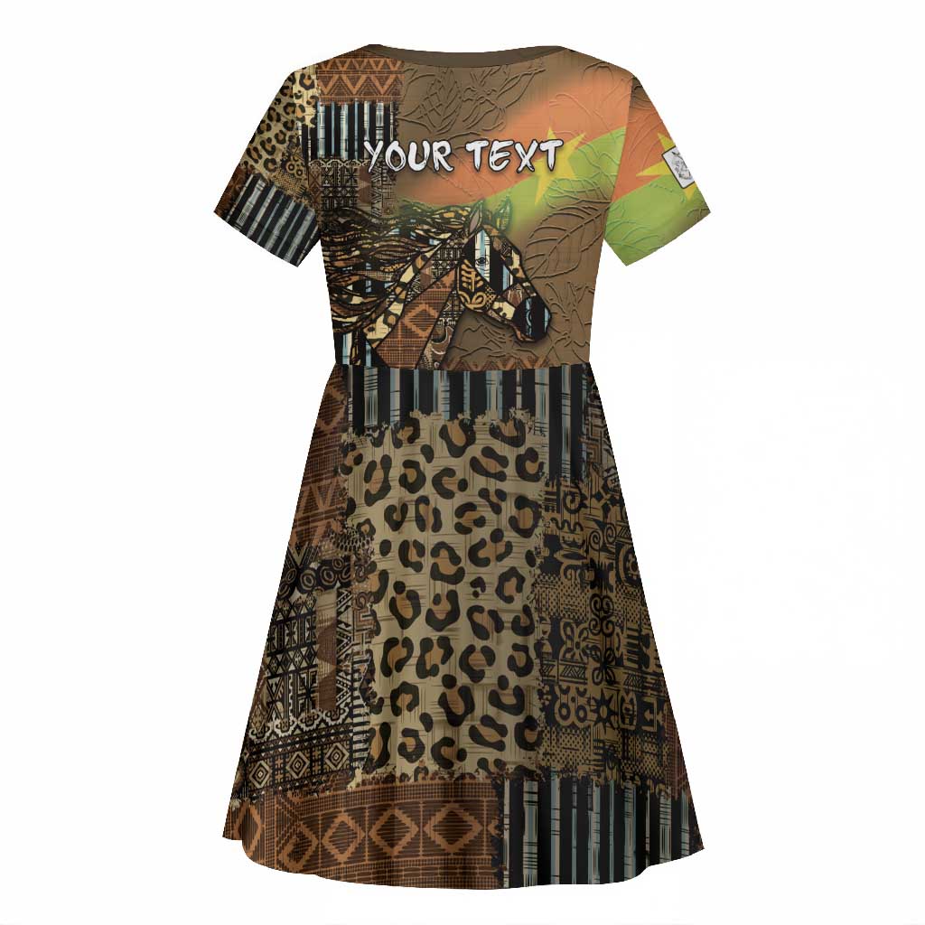Personalized Burkina Faso Kid Short Sleeve Dress African Tribal Horse Patchwork Style - Wonder Print Shop