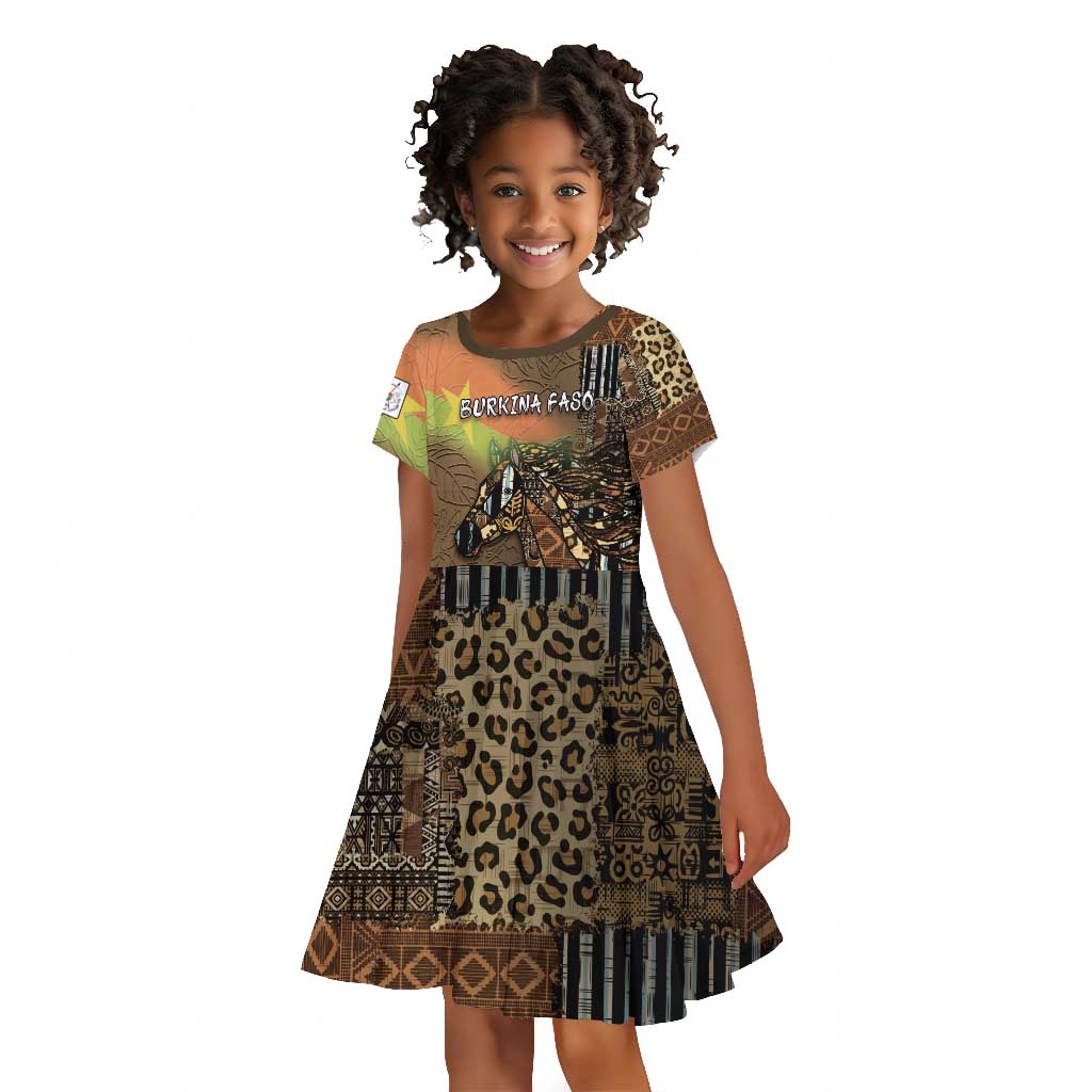 Personalized Burkina Faso Kid Short Sleeve Dress African Tribal Horse Patchwork Style - Wonder Print Shop
