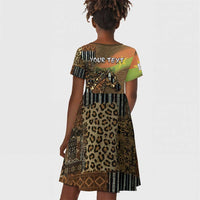 Personalized Burkina Faso Kid Short Sleeve Dress African Tribal Horse Patchwork Style - Wonder Print Shop
