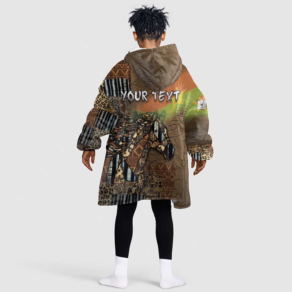 Personalized Burkina Faso Kid Wearable Blanket Hoodie African Tribal Horse Patchwork Style - Wonder Print Shop