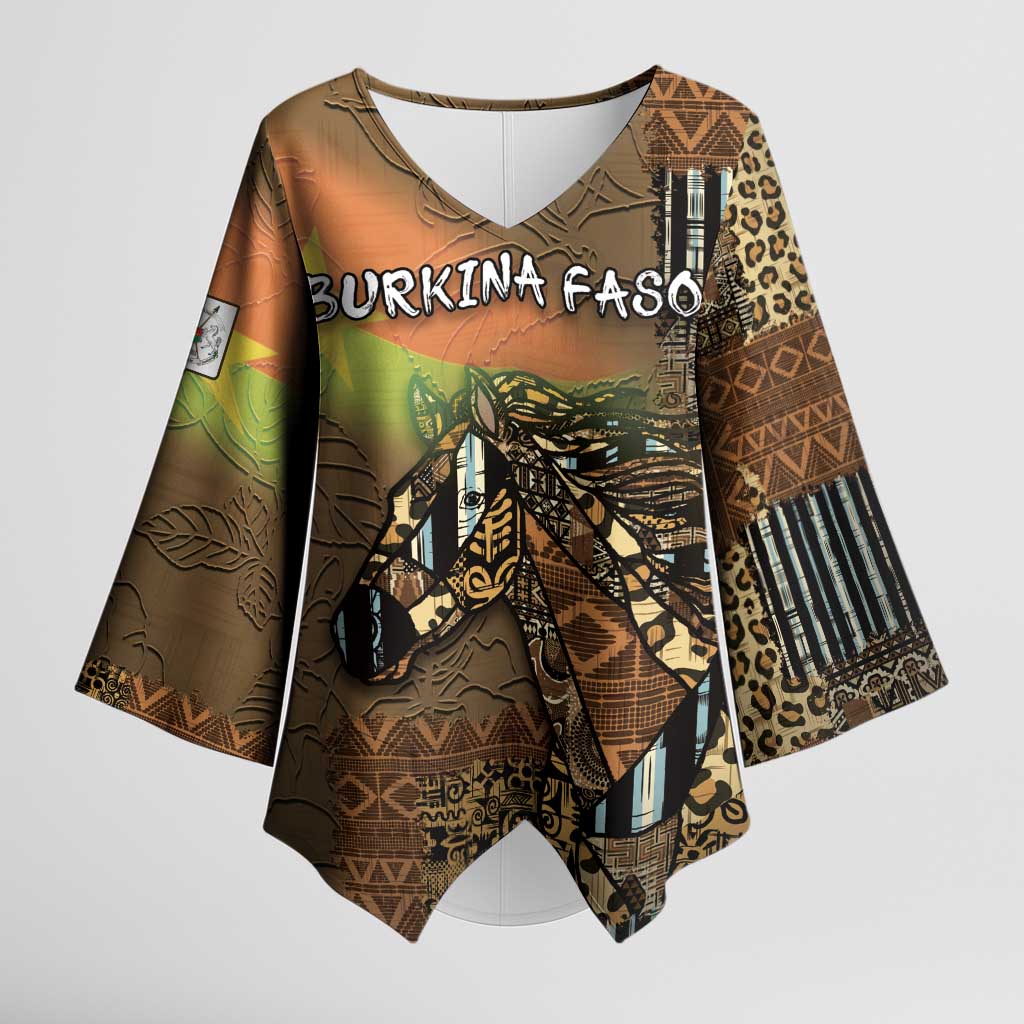 Personalized Burkina Faso Kimono Sleeve Blouse African Tribal Horse Patchwork Style - Wonder Print Shop