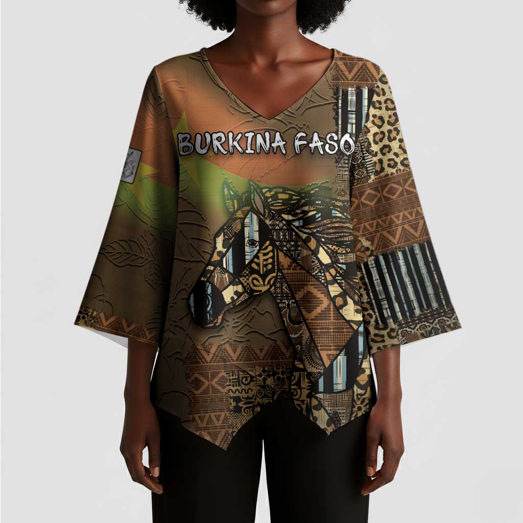 Personalized Burkina Faso Kimono Sleeve Blouse African Tribal Horse Patchwork Style - Wonder Print Shop