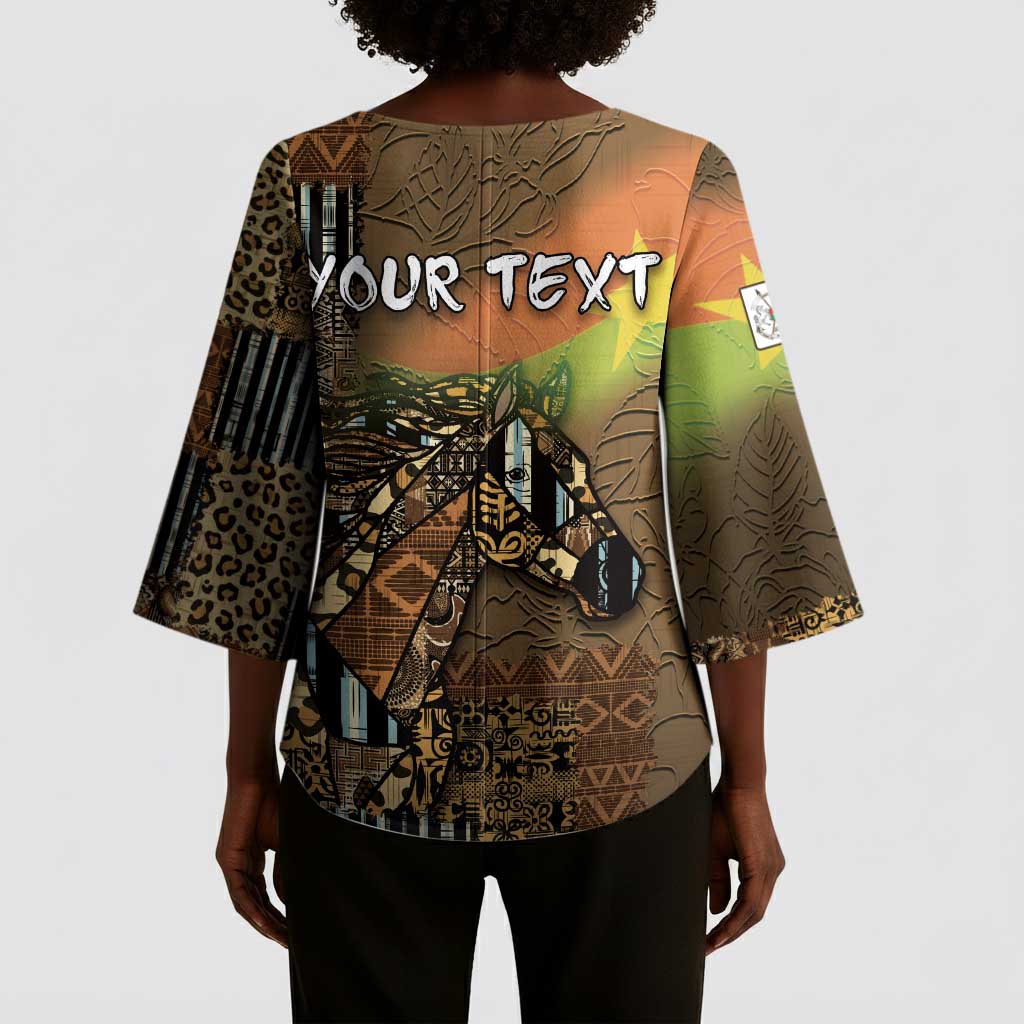 Personalized Burkina Faso Kimono Sleeve Blouse African Tribal Horse Patchwork Style - Wonder Print Shop