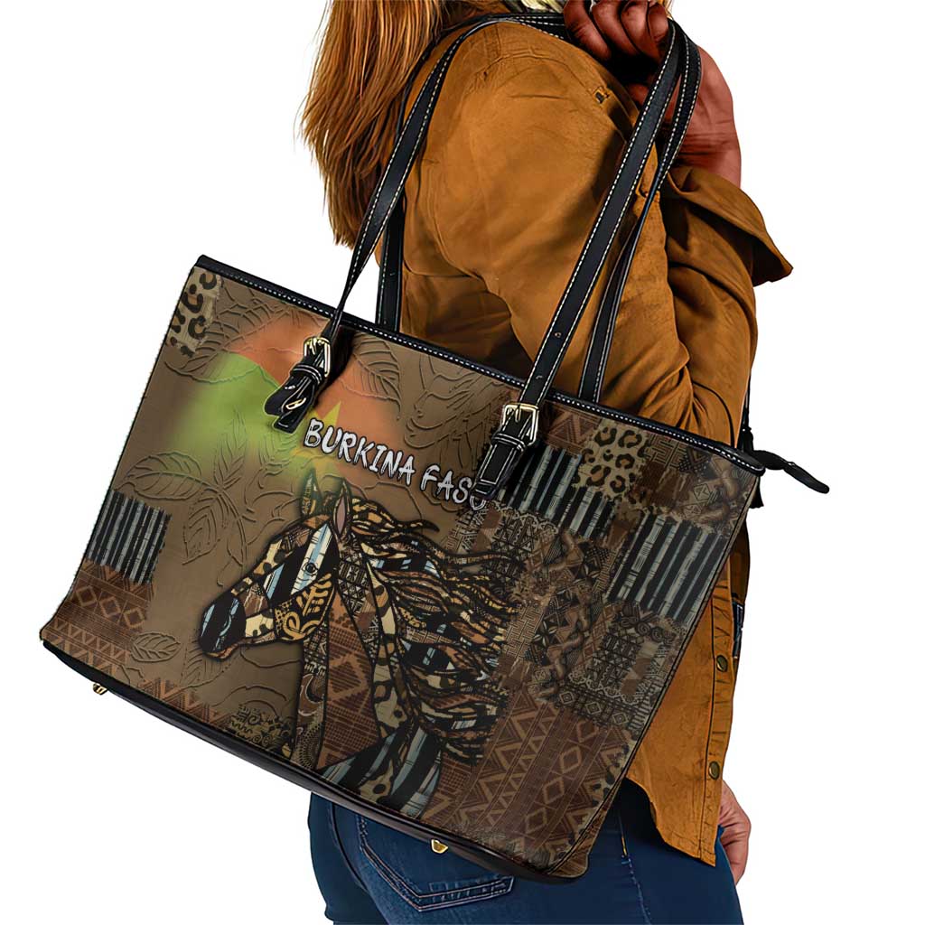 Burkina Faso Leather Tote Bag African Tribal Horse Patchwork Style - Wonder Print Shop