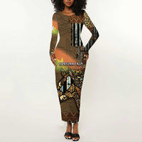 Personalized Burkina Faso Long Sleeve Bodycon Dress African Tribal Horse Patchwork Style - Wonder Print Shop