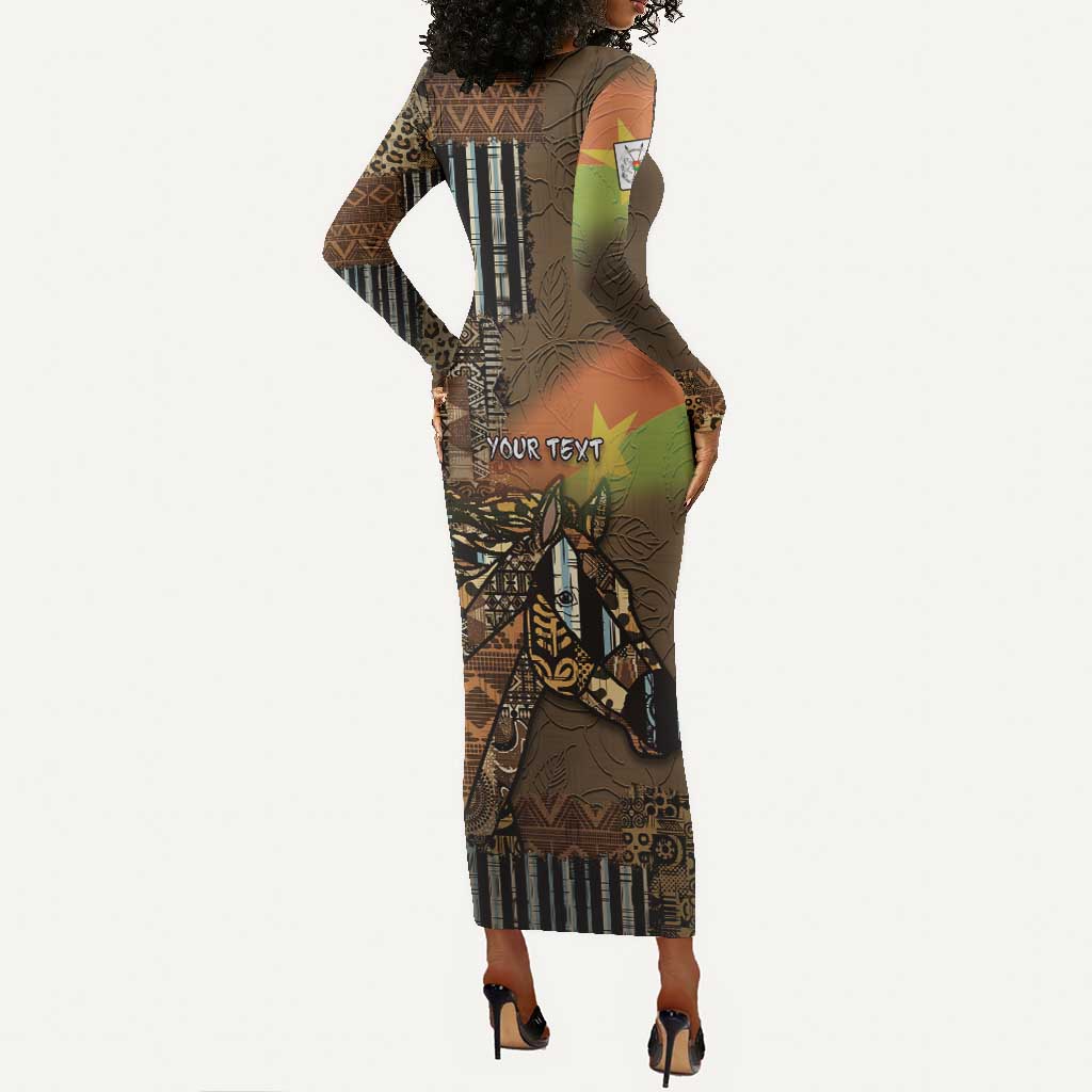 Personalized Burkina Faso Long Sleeve Bodycon Dress African Tribal Horse Patchwork Style - Wonder Print Shop