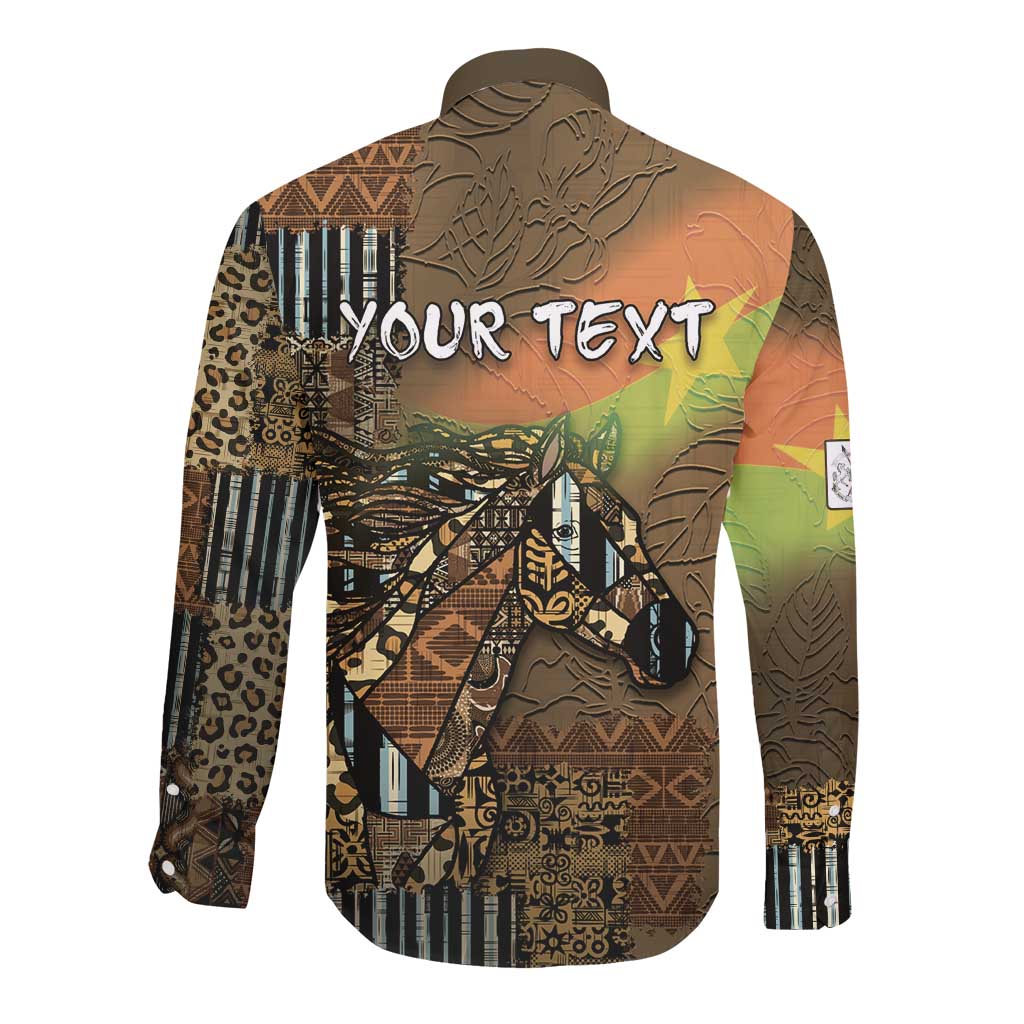 Personalized Burkina Faso Long Sleeve Button Shirt African Tribal Horse Patchwork Style - Wonder Print Shop