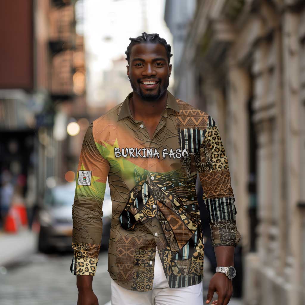 Personalized Burkina Faso Long Sleeve Button Shirt African Tribal Horse Patchwork Style - Wonder Print Shop