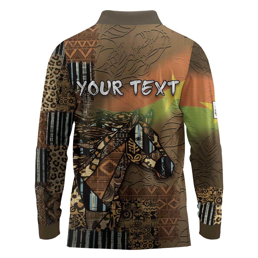 Personalized Burkina Faso Long Sleeve Polo Shirt African Tribal Horse Patchwork Style - Wonder Print Shop