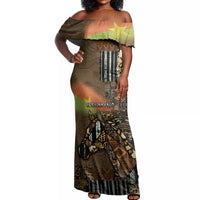 Personalized Burkina Faso Off Shoulder Maxi Dress African Tribal Horse Patchwork Style - Wonder Print Shop