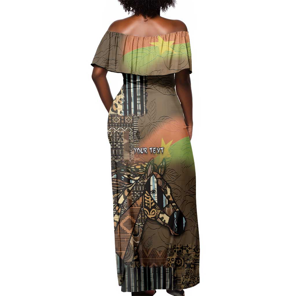 Personalized Burkina Faso Off Shoulder Maxi Dress African Tribal Horse Patchwork Style - Wonder Print Shop