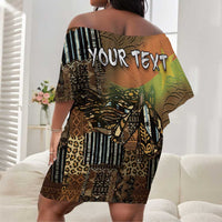 Personalized Burkina Faso Off Shoulder Short Dress African Tribal Horse Patchwork Style - Wonder Print Shop