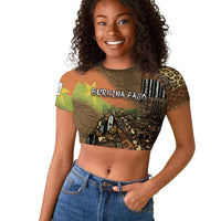 Personalized Burkina Faso Raglan Cropped T shirt African Tribal Horse Patchwork Style - Wonder Print Shop