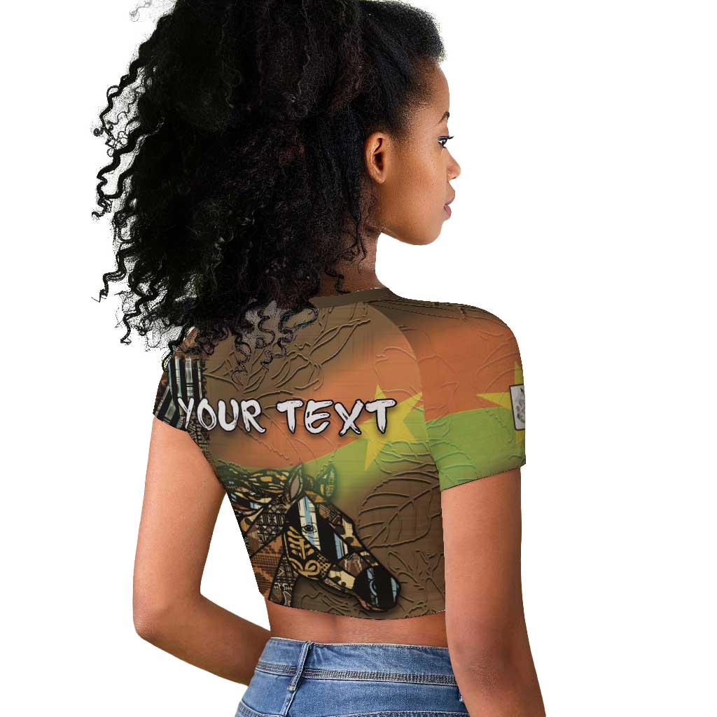 Personalized Burkina Faso Raglan Cropped T shirt African Tribal Horse Patchwork Style - Wonder Print Shop