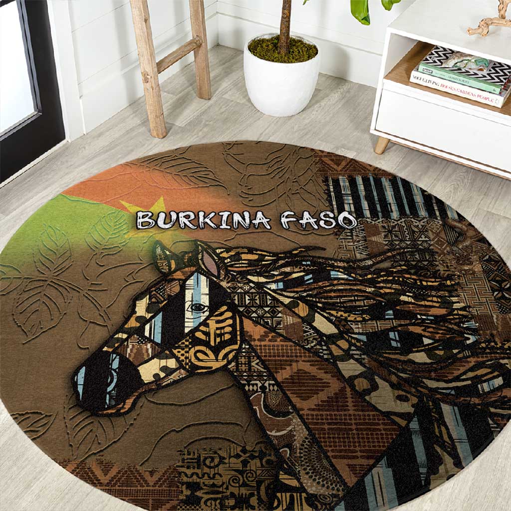 Burkina Faso Round Carpet African Tribal Horse Patchwork Style - Wonder Print Shop