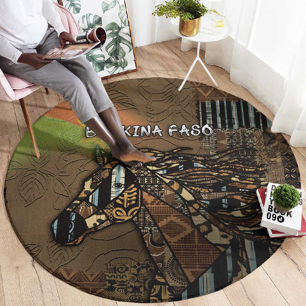 Burkina Faso Round Carpet African Tribal Horse Patchwork Style - Wonder Print Shop