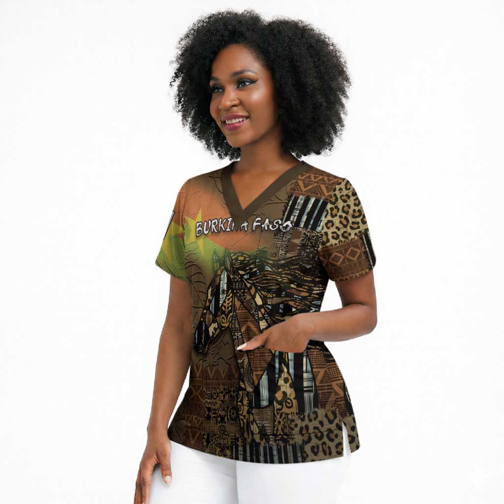 Personalized Burkina Faso Scrub Top African Tribal Horse Patchwork Style - Wonder Print Shop