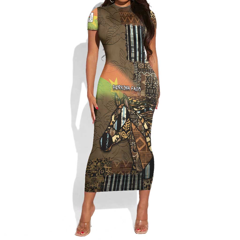 Personalized Burkina Faso Short Sleeve Bodycon Dress African Tribal Horse Patchwork Style - Wonder Print Shop