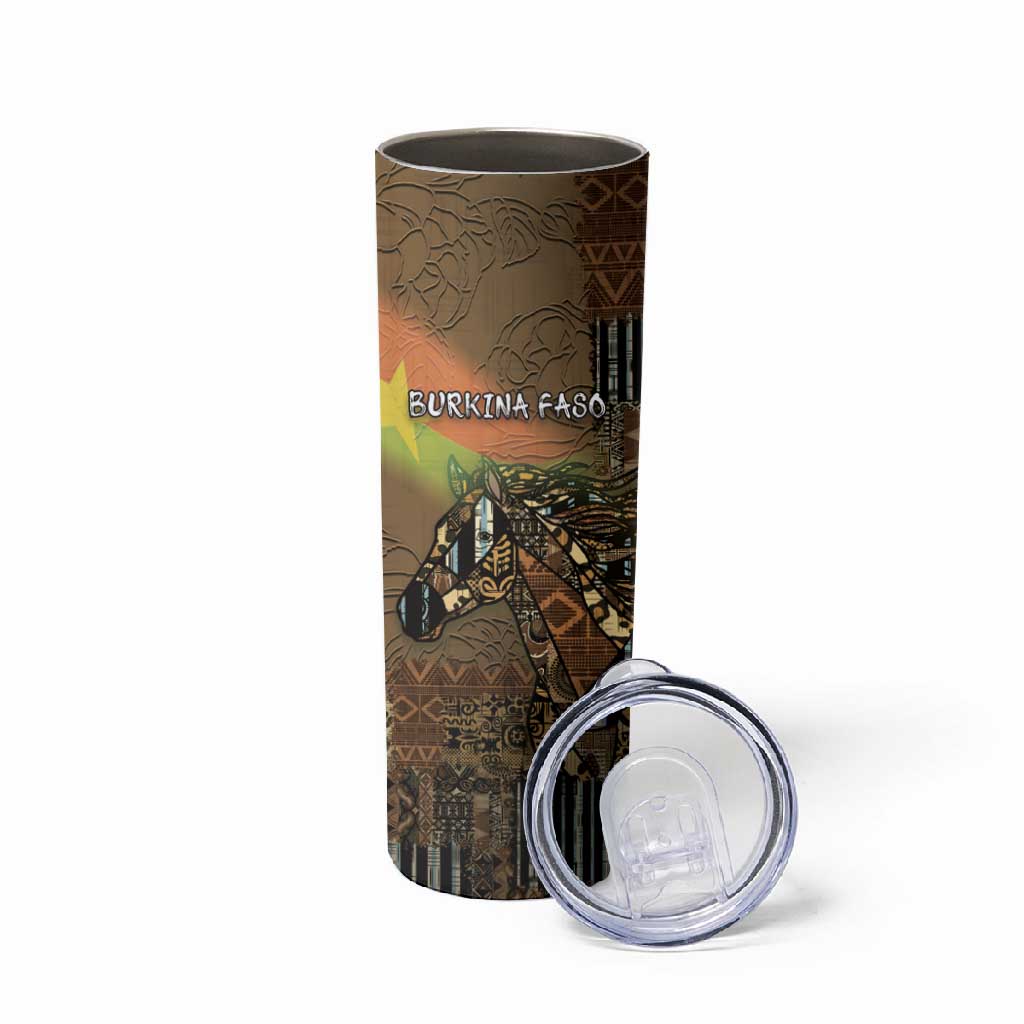 Personalized Burkina Faso Skinny Tumbler African Tribal Horse Patchwork Style - Wonder Print Shop
