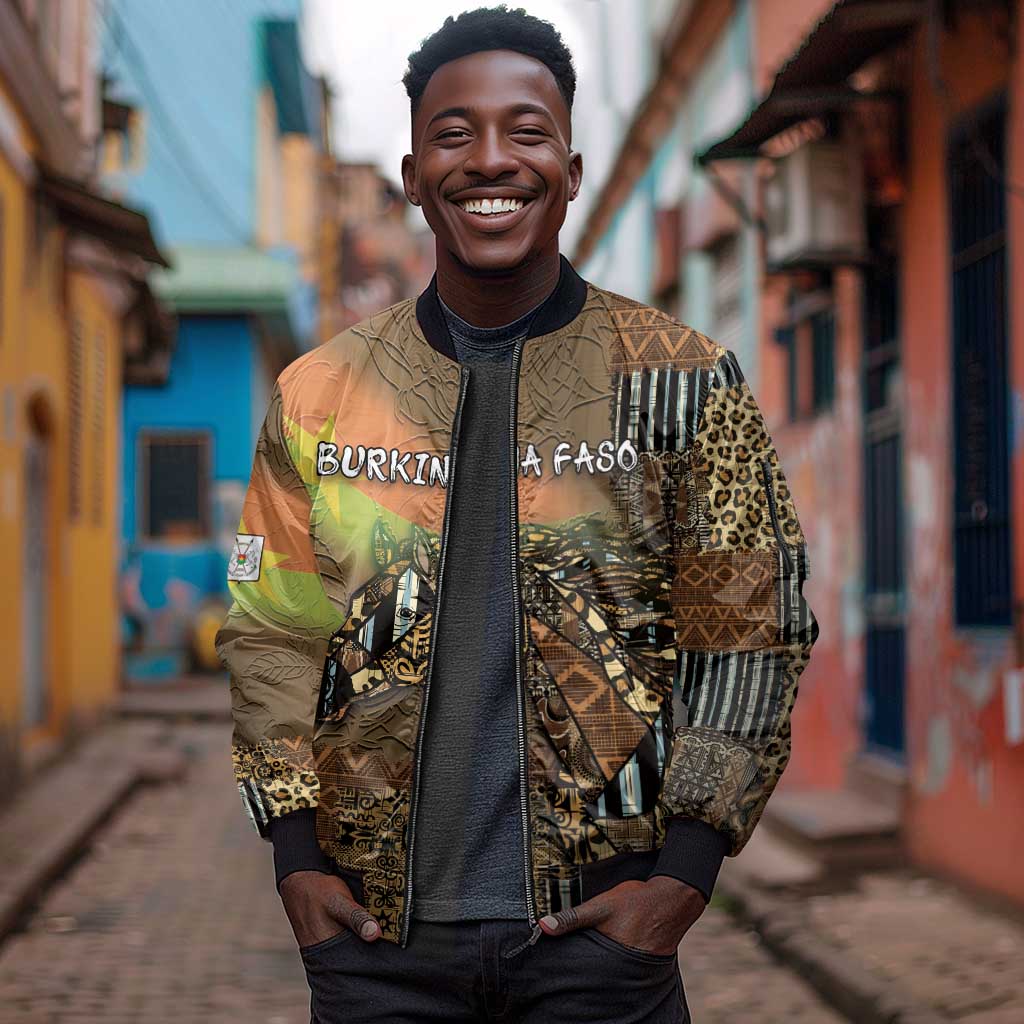 Personalized Burkina Faso Sleeve Zip Bomber Jacket African Tribal Horse Patchwork Style - Wonder Print Shop