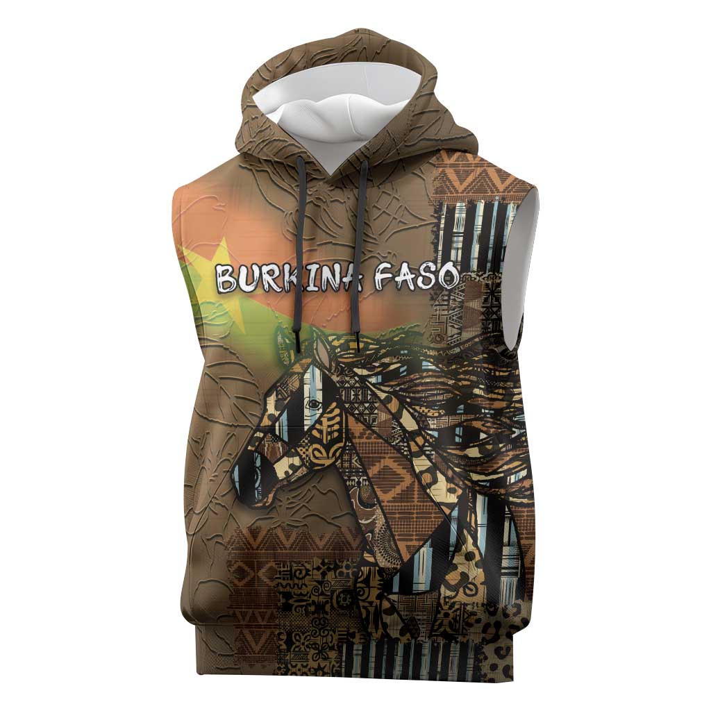 Personalized Burkina Faso Sleeveless Hoodie African Tribal Horse Patchwork Style - Wonder Print Shop