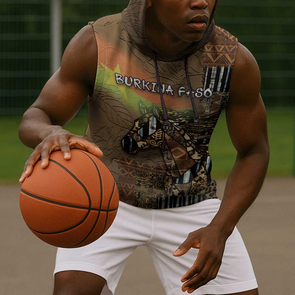 Personalized Burkina Faso Sleeveless Hoodie African Tribal Horse Patchwork Style - Wonder Print Shop