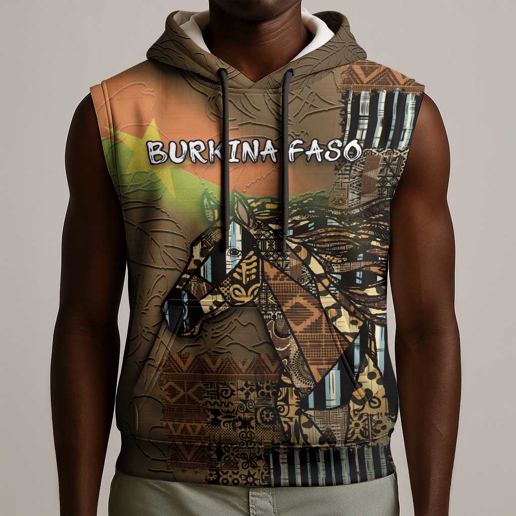 Personalized Burkina Faso Sleeveless Hoodie African Tribal Horse Patchwork Style - Wonder Print Shop