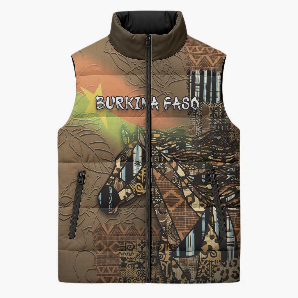 Personalized Burkina Faso Sleeveless Puffer Jacket African Tribal Horse Patchwork Style - Wonder Print Shop