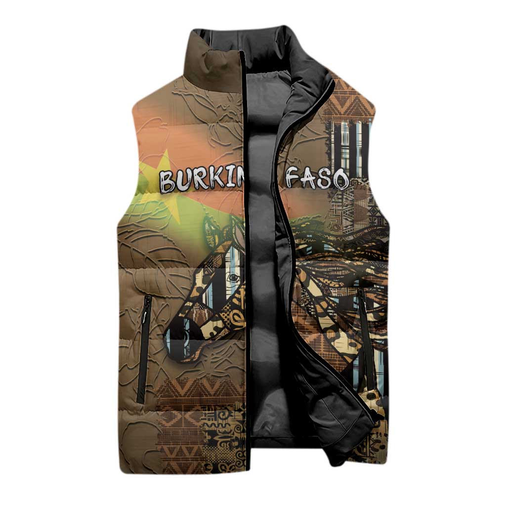 Personalized Burkina Faso Sleeveless Puffer Jacket African Tribal Horse Patchwork Style - Wonder Print Shop
