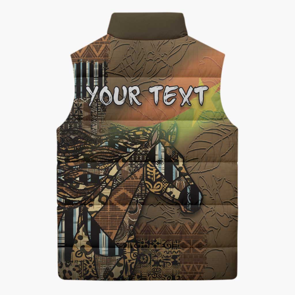 Personalized Burkina Faso Sleeveless Puffer Jacket African Tribal Horse Patchwork Style - Wonder Print Shop