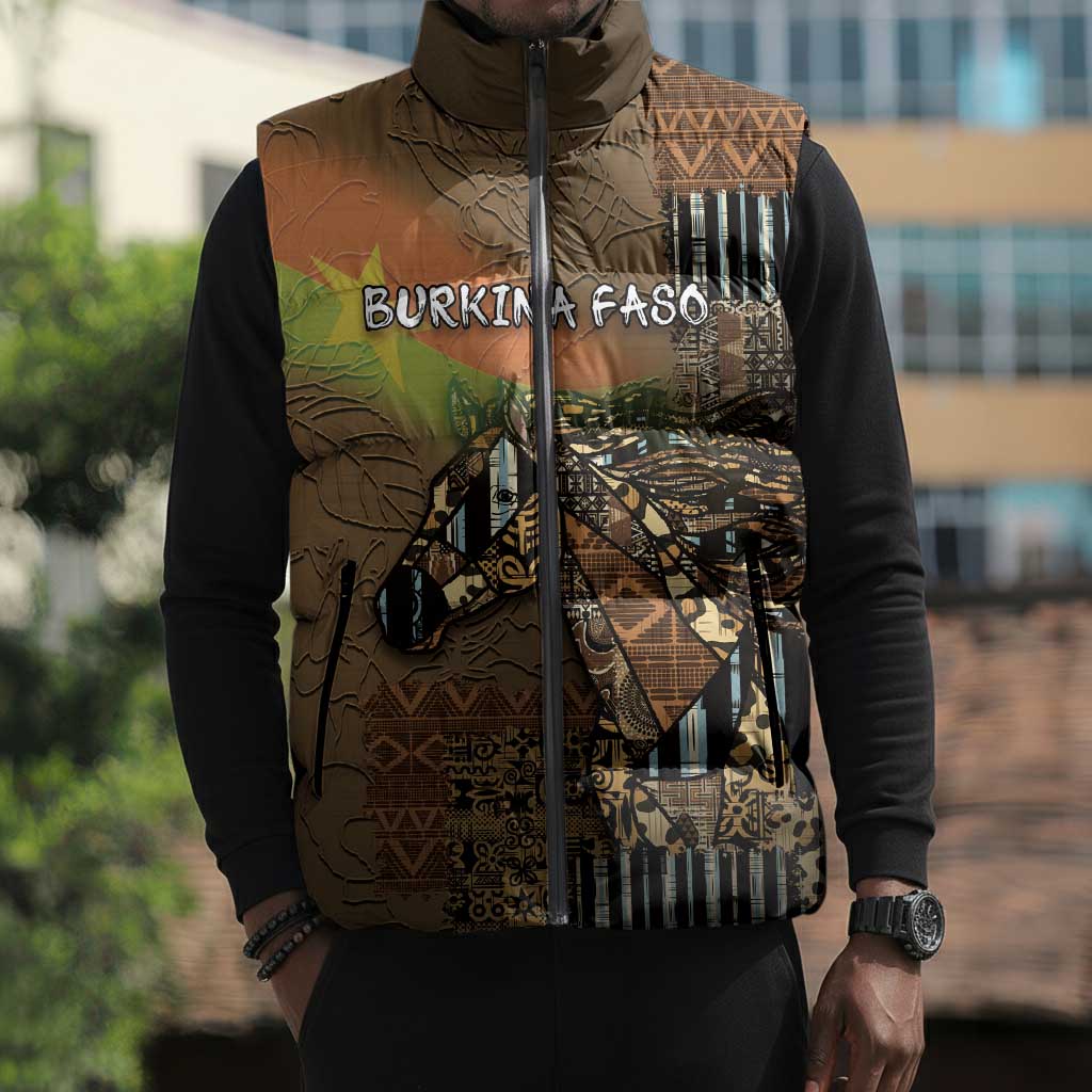 Personalized Burkina Faso Sleeveless Puffer Jacket African Tribal Horse Patchwork Style - Wonder Print Shop