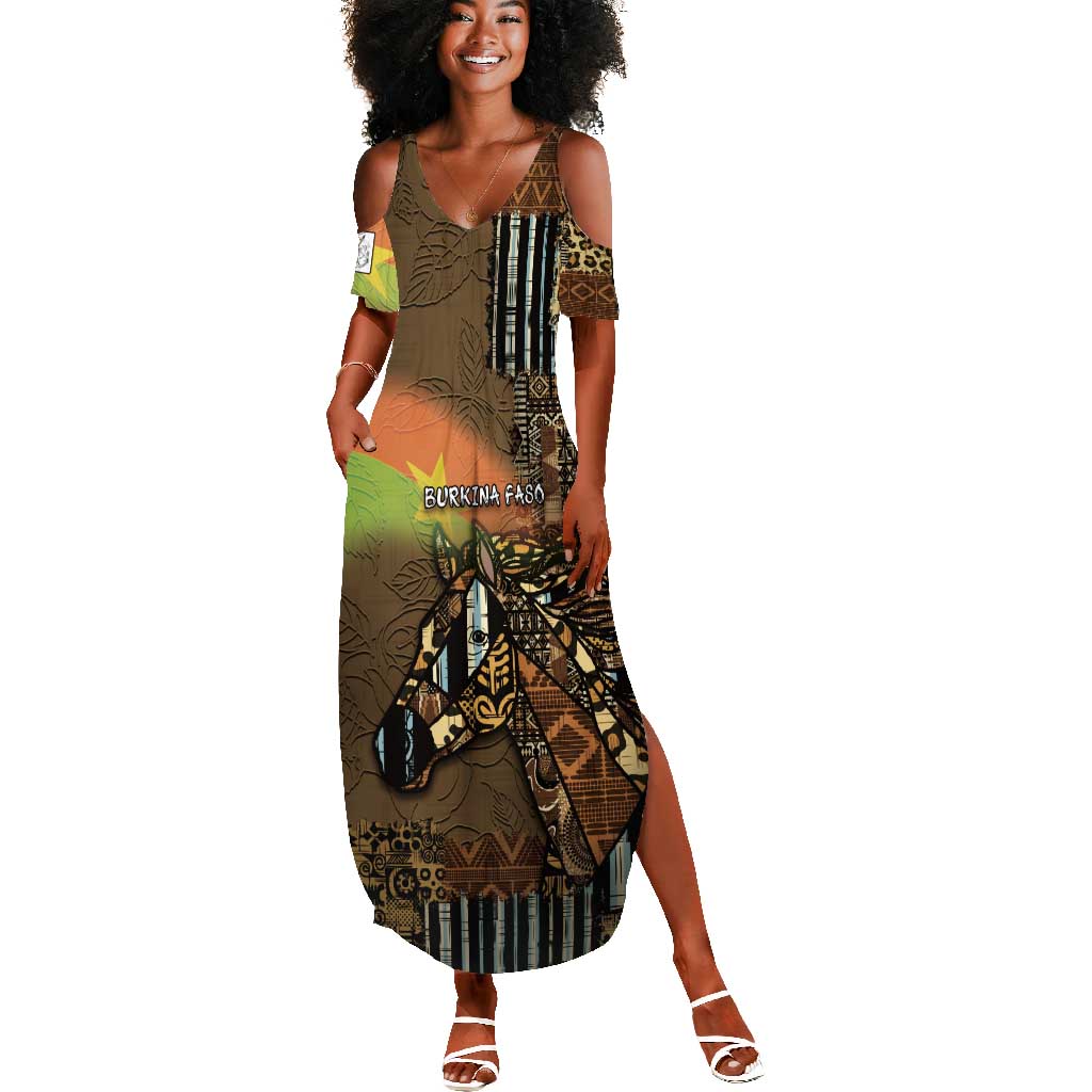 Personalized Burkina Faso Summer Maxi Dress African Tribal Horse Patchwork Style - Wonder Print Shop