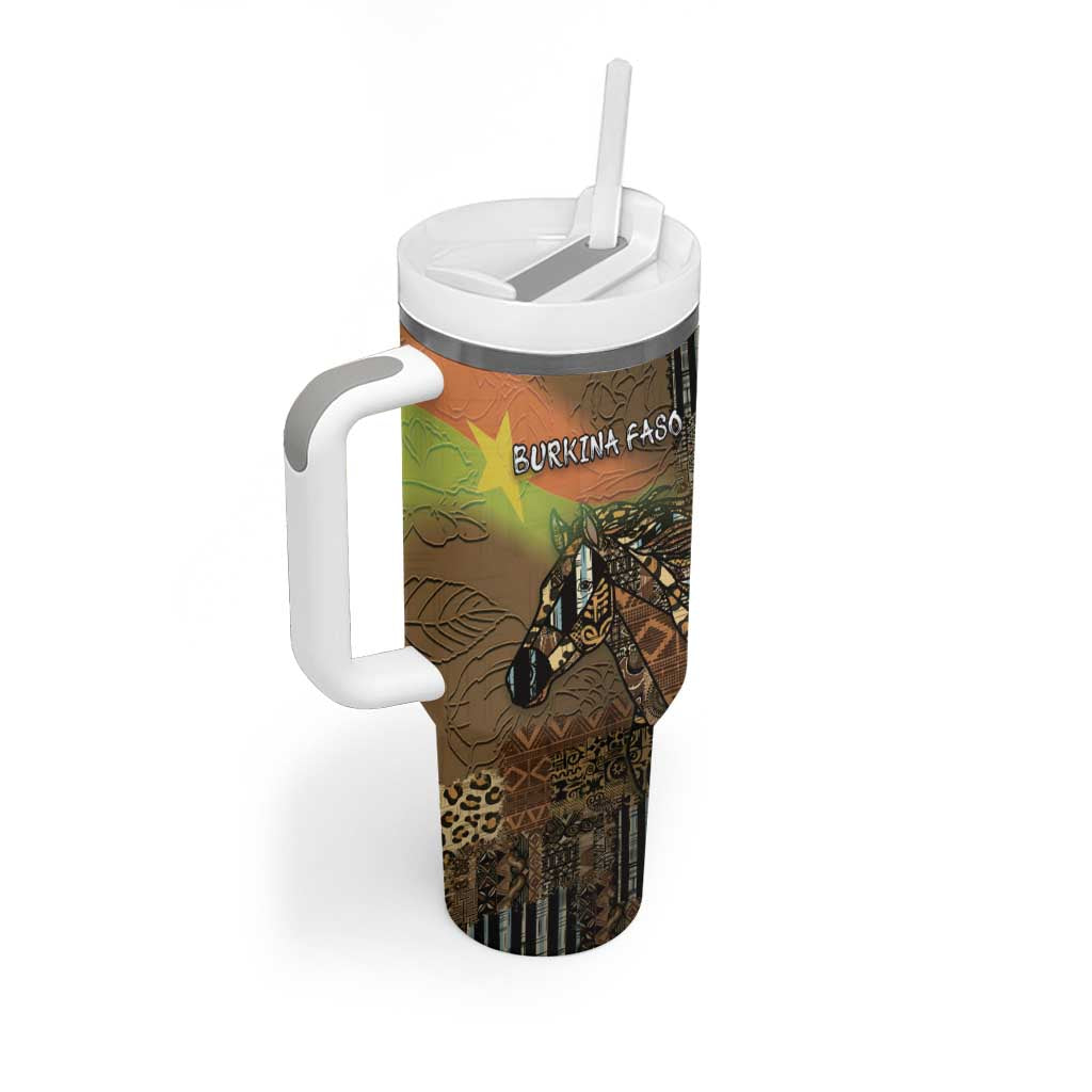 Personalized Burkina Faso Tumbler With Handle African Tribal Horse Patchwork Style - Wonder Print Shop
