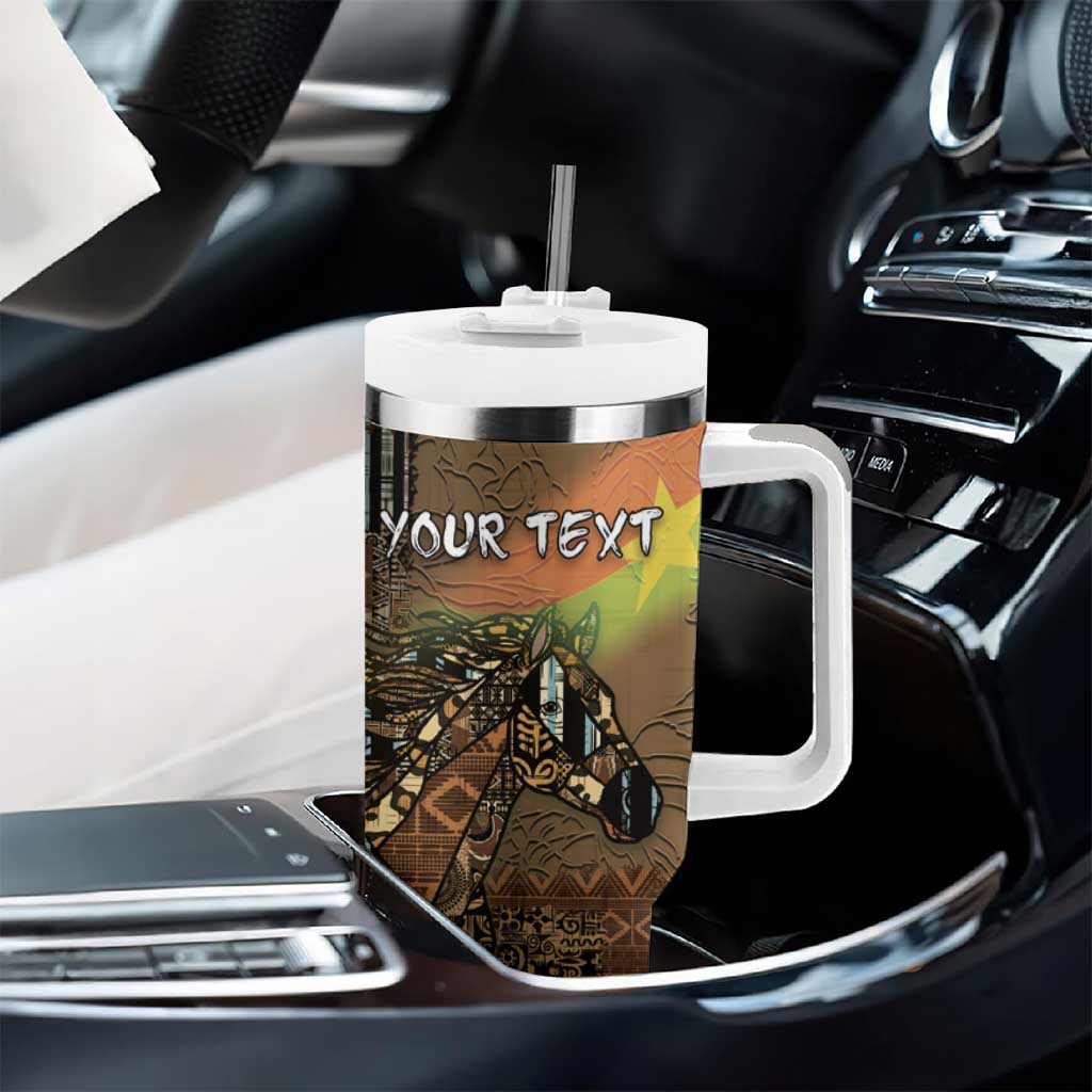 Personalized Burkina Faso Tumbler With Handle African Tribal Horse Patchwork Style - Wonder Print Shop