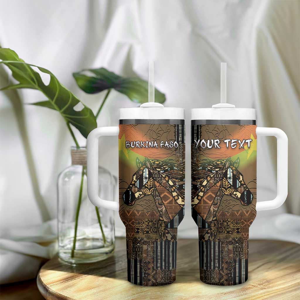 Personalized Burkina Faso Tumbler With Handle African Tribal Horse Patchwork Style - Wonder Print Shop