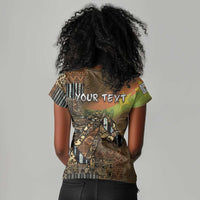 Personalized Burkina Faso Women V-Neck T-Shirt African Tribal Horse Patchwork Style - Wonder Print Shop