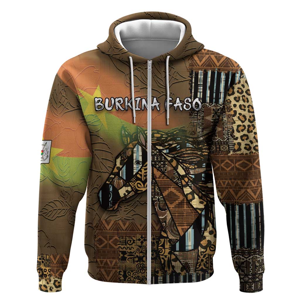 Personalized Burkina Faso Zip Hoodie African Tribal Horse Patchwork Style - Wonder Print Shop