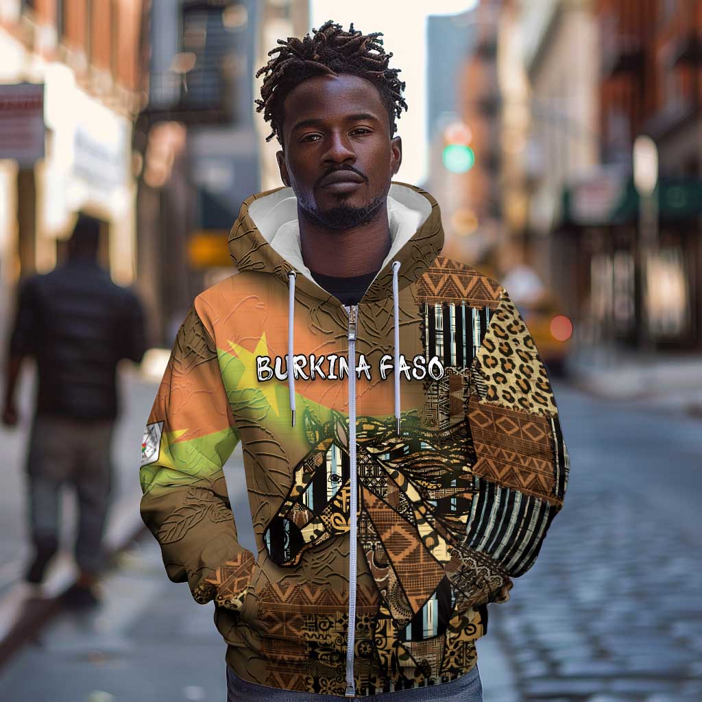Personalized Burkina Faso Zip Hoodie African Tribal Horse Patchwork Style - Wonder Print Shop