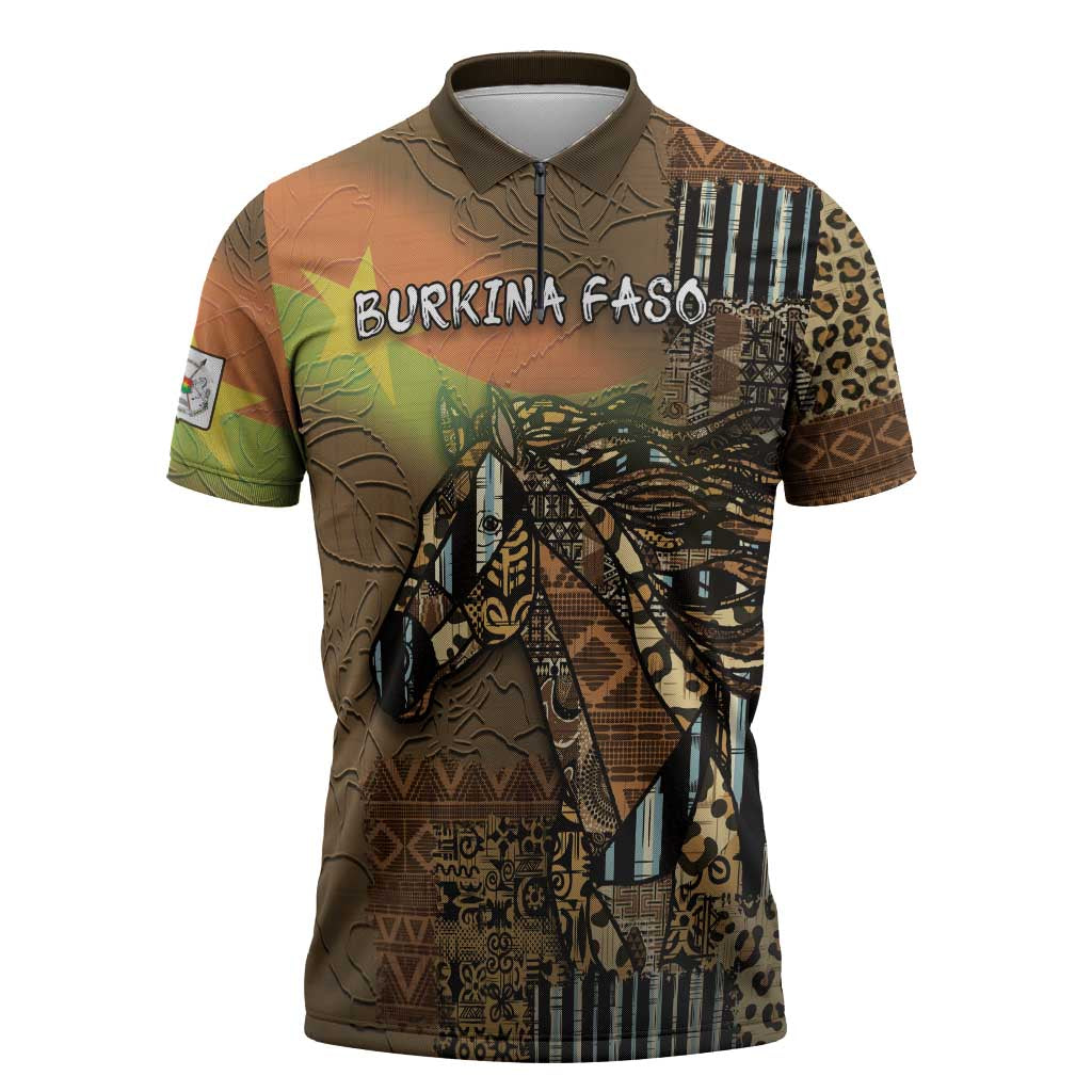 Personalized Burkina Faso Zipper Polo Shirt African Tribal Horse Patchwork Style - Wonder Print Shop