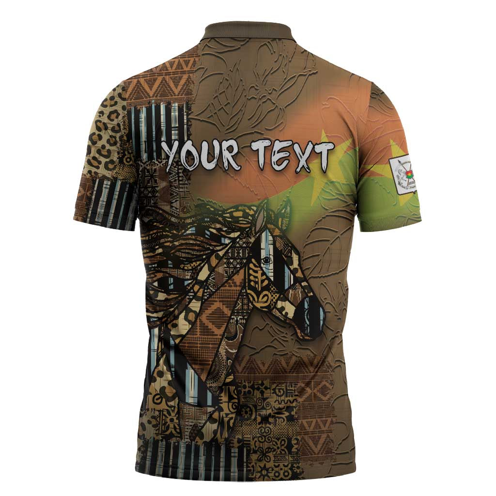 Personalized Burkina Faso Zipper Polo Shirt African Tribal Horse Patchwork Style - Wonder Print Shop